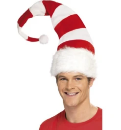 Gestreepte Kerstmuts Rood/Wit -Halloween Winkel gestreepte kerstmuts rood wit mannen