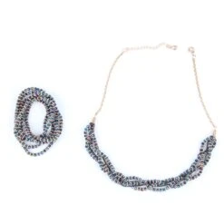 Ketting Kraaltjes Goud/Blauw -Halloween Winkel ketting blauw kraaltjes02