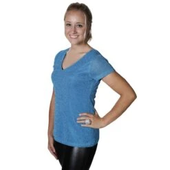 Glitter Top V-Hals Turquoise