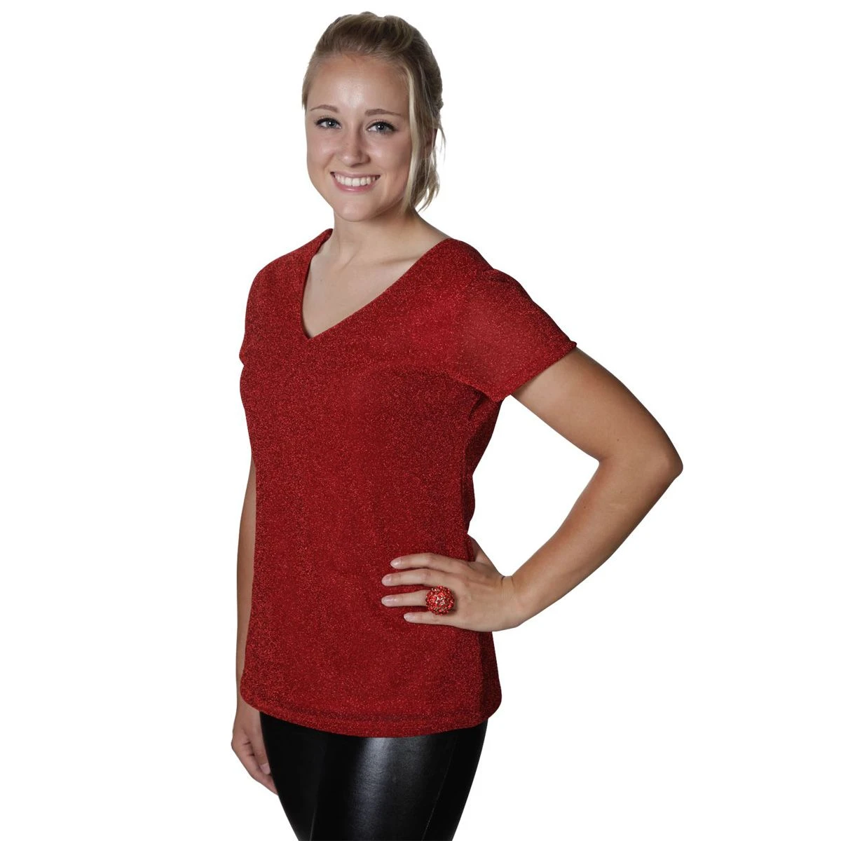 Glitter Top V-Hals Rood 1 Glitter Top V-Hals Rood