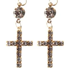 Oorbellen Met Clips - Diamanten Kruisje