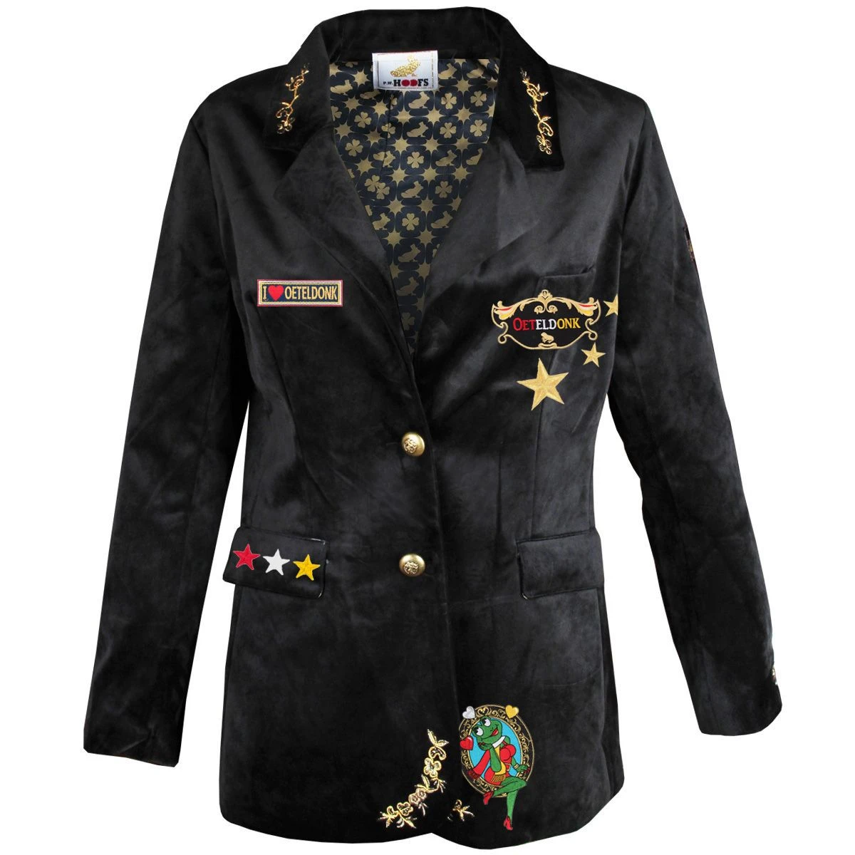 Oeteldonk Damesjas Zwart Fluweel Gepimpt 1 Oeteldonk Damesjas Zwart Fluweel Gepimpt