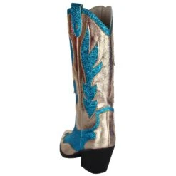 Luxe Cowboy Laarzen Goud/Turquoise Glitter -Halloween Winkel pwhlaars turq 4gr