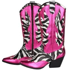 Luxe Cowboy Laarzen Roze/Zebra -Halloween Winkel pwhlaars zebra 3gr