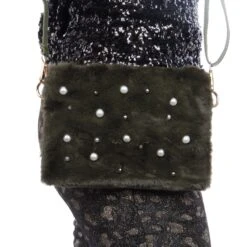 Bonttasje Met Parels Mosgroen