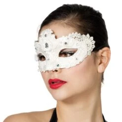 Oogmasker Steentjes Wit -Halloween Winkel wil 34389 02 2